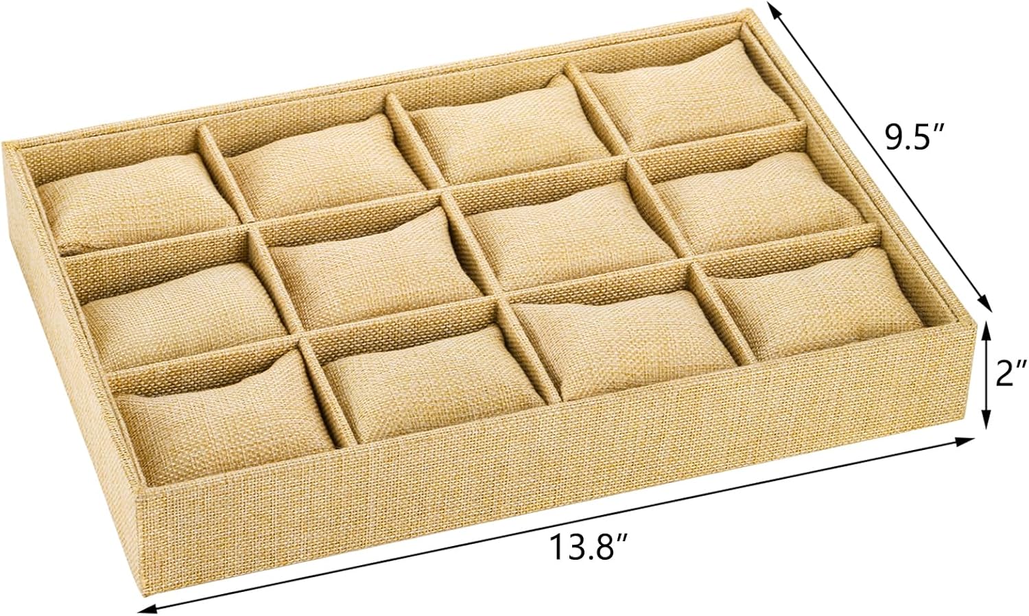 Hedume Burlap Jewelry Display, 12 Slot Sackcloth Watch Jewelry Bracelet Tray, Linen Watch Large Holder Box Display Case Organizer with 12 Grid Pillow for Men and Women - Image 4