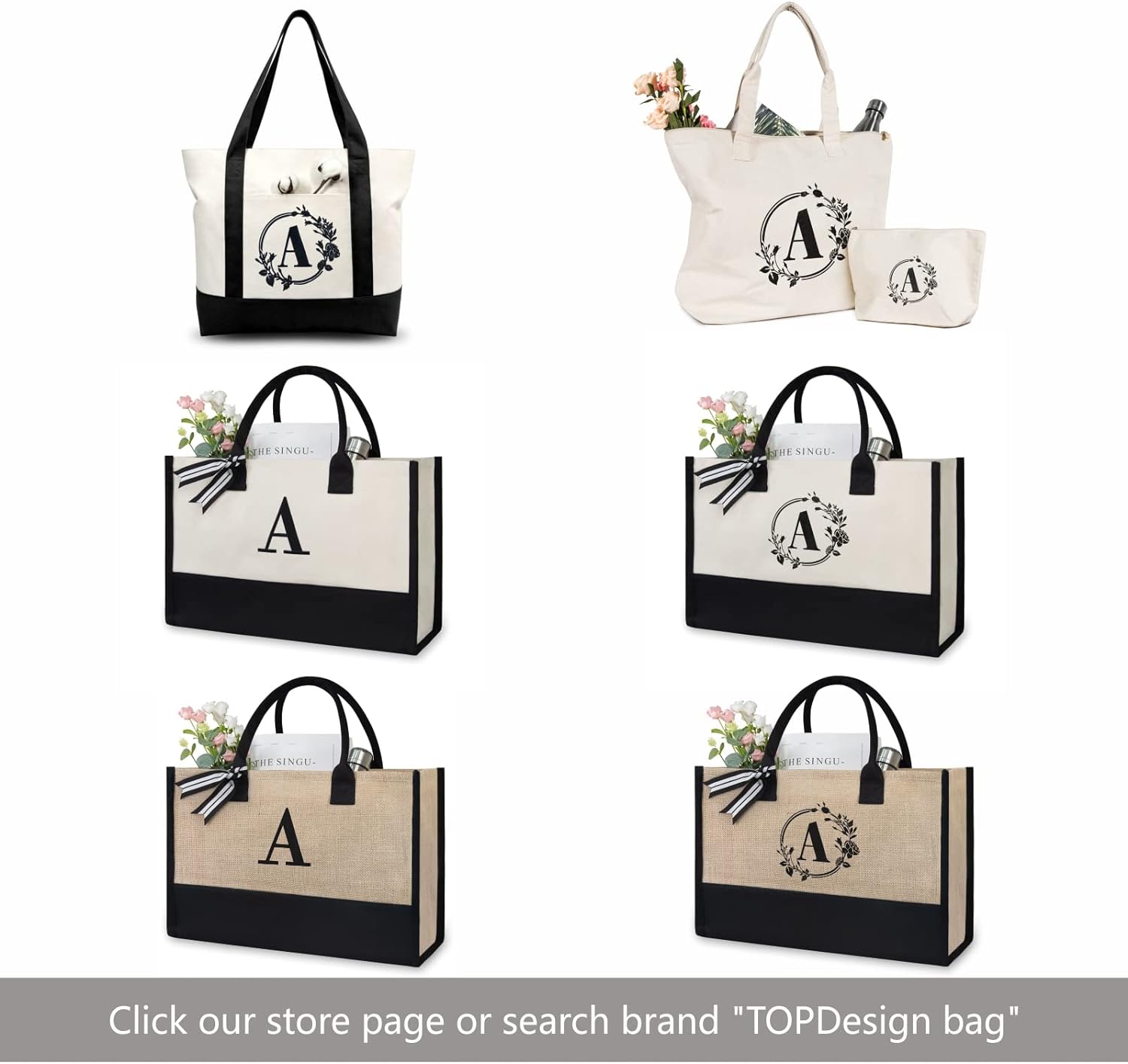Personalized Initial Canvas Beach Bag, Monogrammed Gift Tote Bag for Women - Image 7
