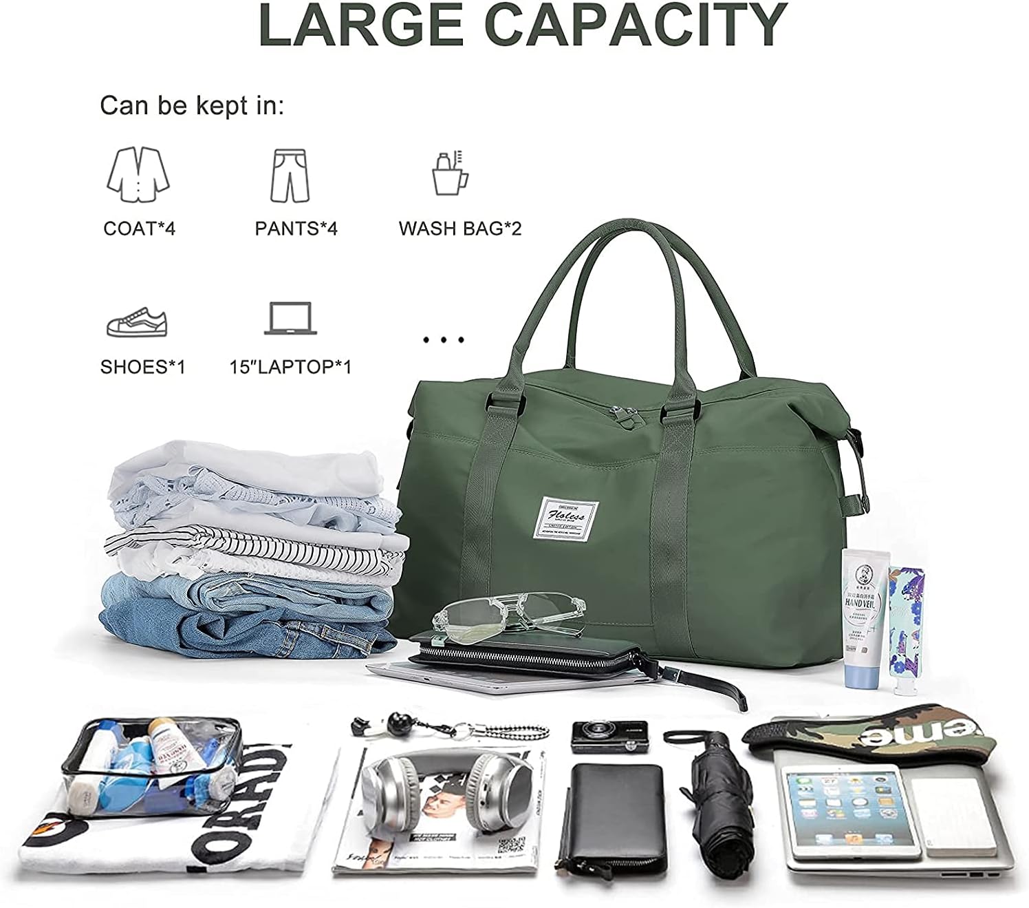 Carry On Bag for Women with Wet Pocket,Travel Weekender Overnight Duffel Bag with Trolley Sleeve Gym Tote Bags Waterproof Large - Image 2