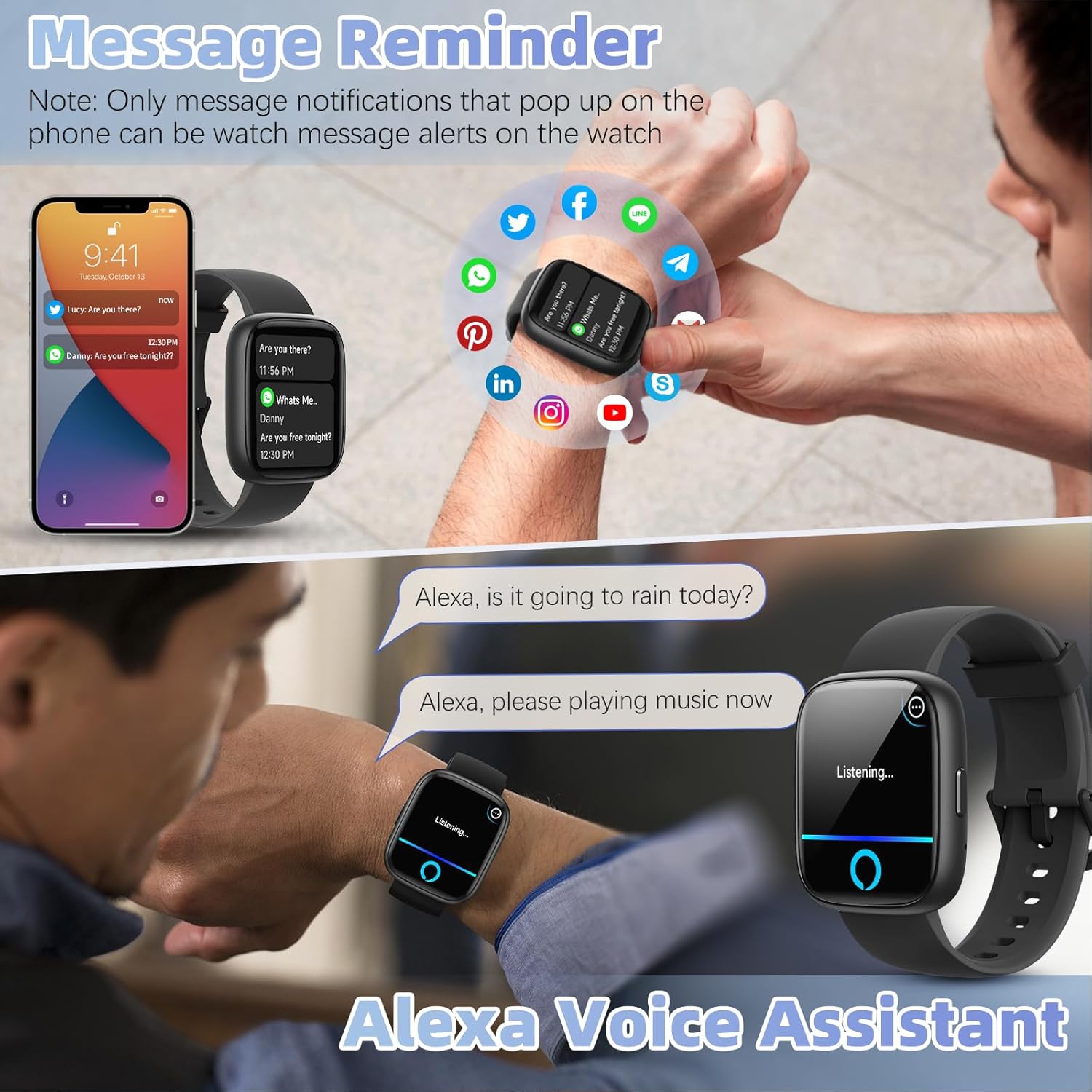 MILOUZ Smart Watch for Men Women(Answer/Make Calls),Alexa Built-in,1.83" HD Touch Screen Fitness Watch, Heart Rate/SpO2/Sleep Monitor IP68 Waterproof 100 Sports Modes Smartwatch for Android iOS(Black) - Image 6