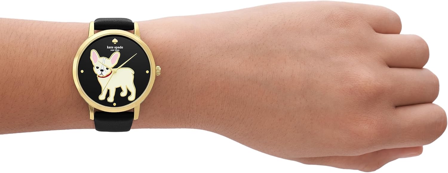 kate spade new york Women's Metro Three-Hand Puppy Black Leather Band Watch (Model: KSW9069) - Image 4