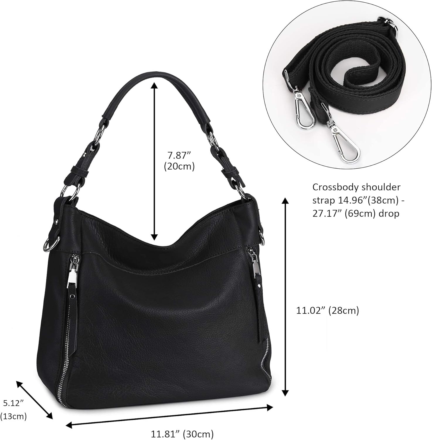 YALUXE Genuine Leather Shoulder Bag for Women Top Handle Handbag Purse Hobo Bag with Crossbody Strap - Image 6