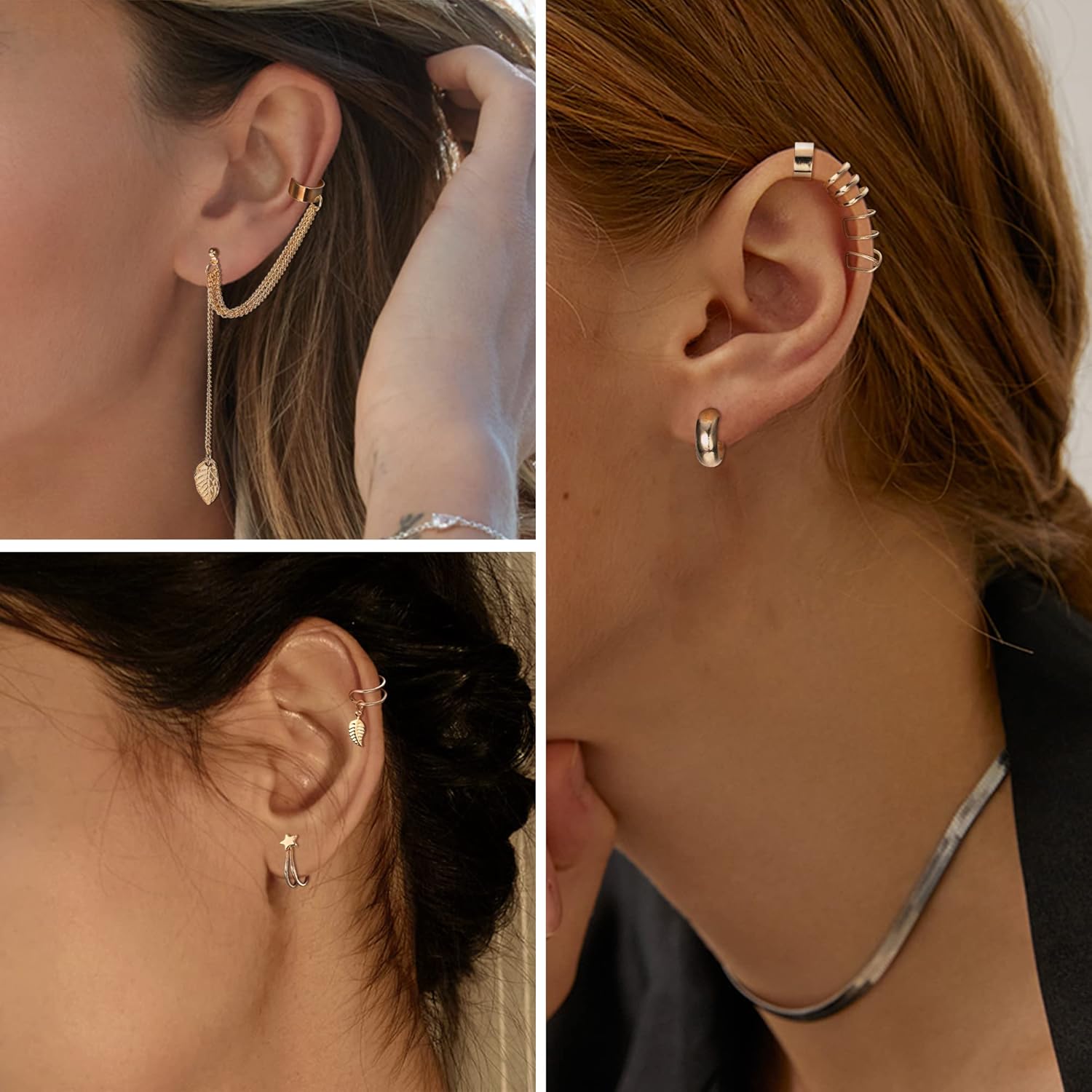 Finrezio Gold Plated Jewelry Set with 8 PCS Necklace, 11 PCS Bracelet, 10 PCS Ear Cuffs Earring, 12 Pcs Knuckle Rings for Women Valentine Anniversary Birthday Friendship Gift - Image 7