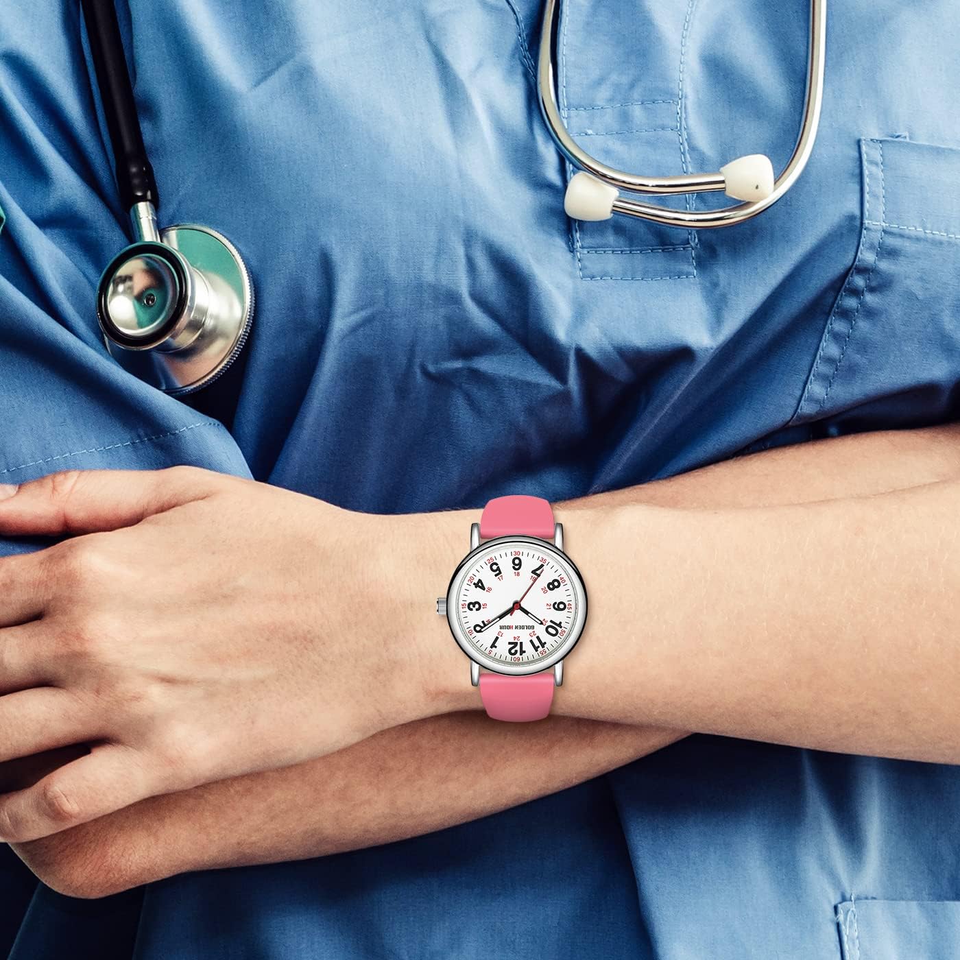 GOLDEN HOUR Waterproof Nurse Watch for Medical Professionals, Students Women Men - Military Time Luminouse Easy Read Dial, 24 Hour with Second Hand, Colorful Silicone Band - Image 8