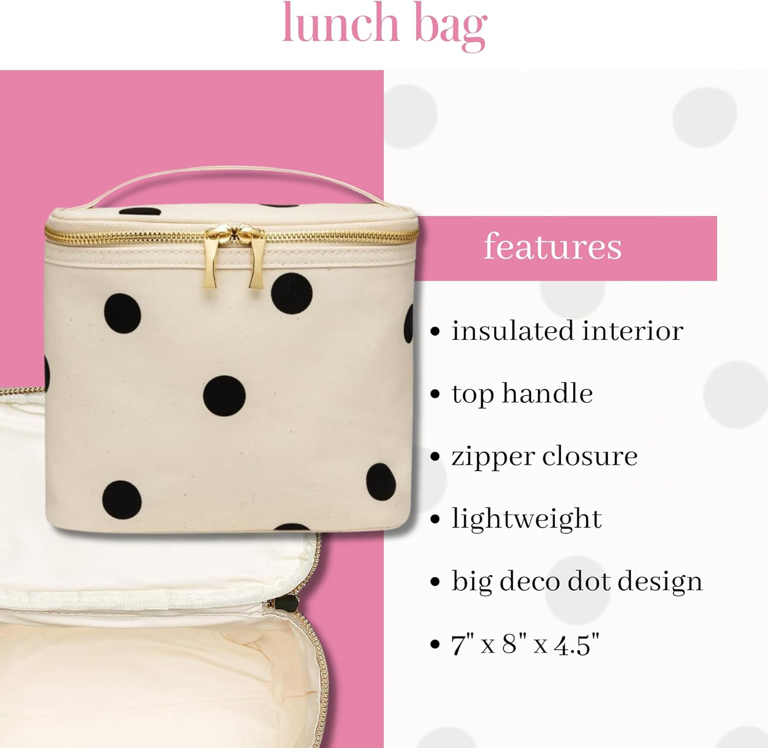 Kate Spade New York Insulated Lunch Tote, Small Lunch Cooler, Cute Lunch Bag for Women, Thermal Bag with Double Zipper Close and Carrying Handle, Large Deco Dot - Image 2