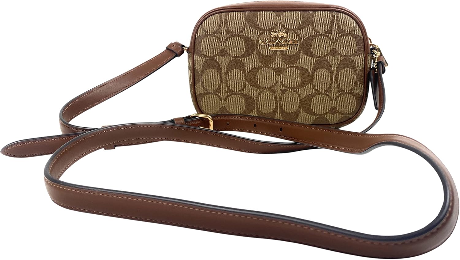 Coach Mini Jamie Camera Bag in Signature Canvas in Khaki/Saddle 2, Khaki - Image 4