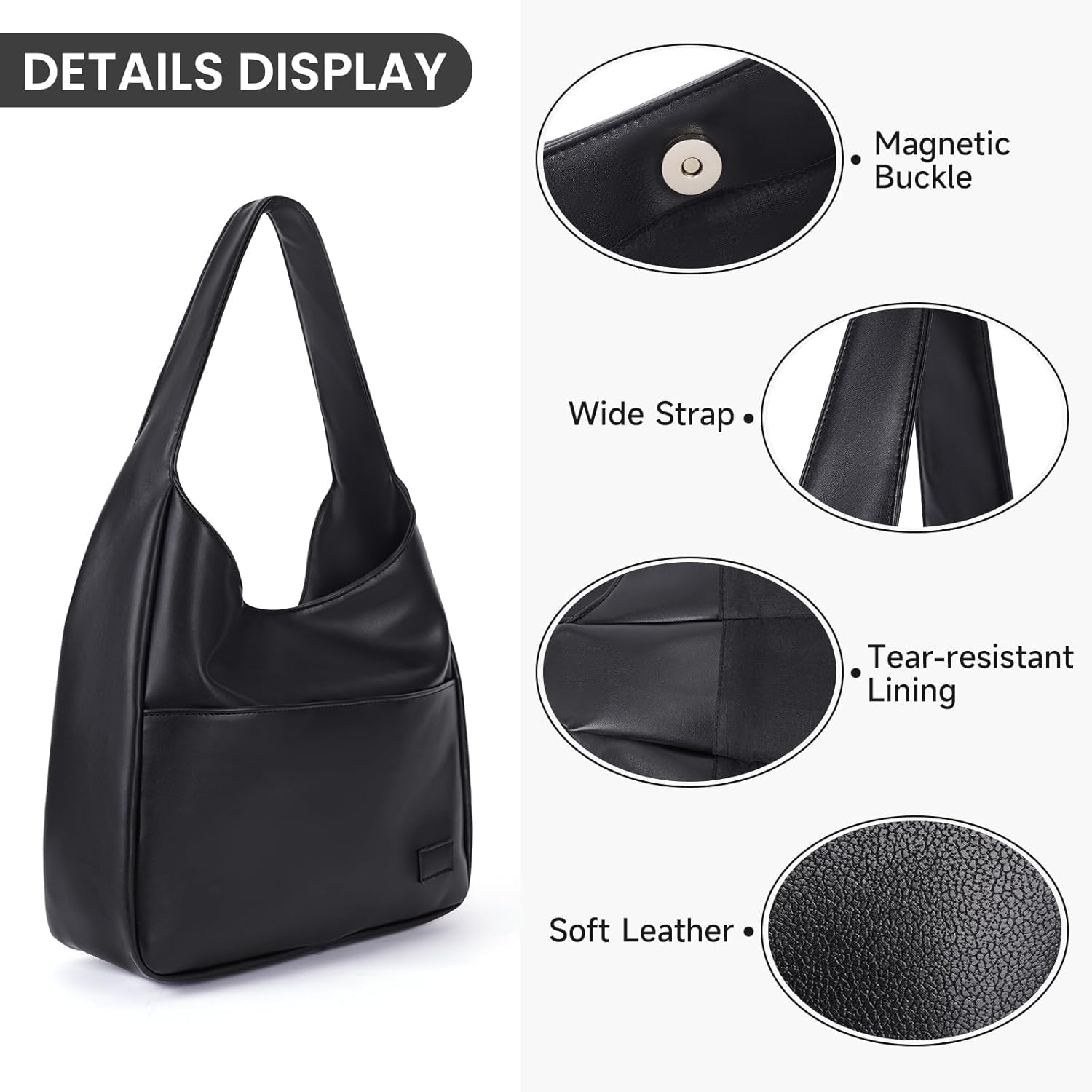 VOSTEVAS Faux Leather Tote Bag for Women Retro Trendy Hobo Purse College Shoulder Handbag with Magnetic Closure - Image 3