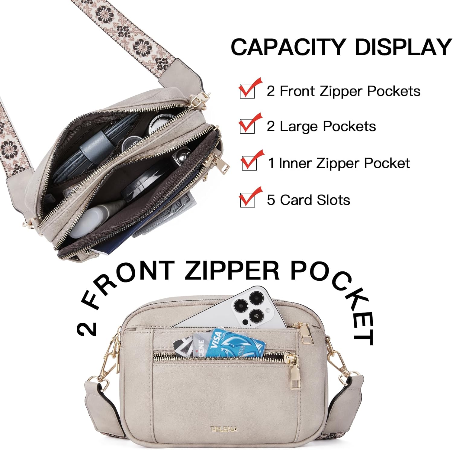 Telena Crossbody Purse for Women Small Crossbody Bags Trendy Vegan Leather Shoulder Handbags with Adjustable Strap - Image 6