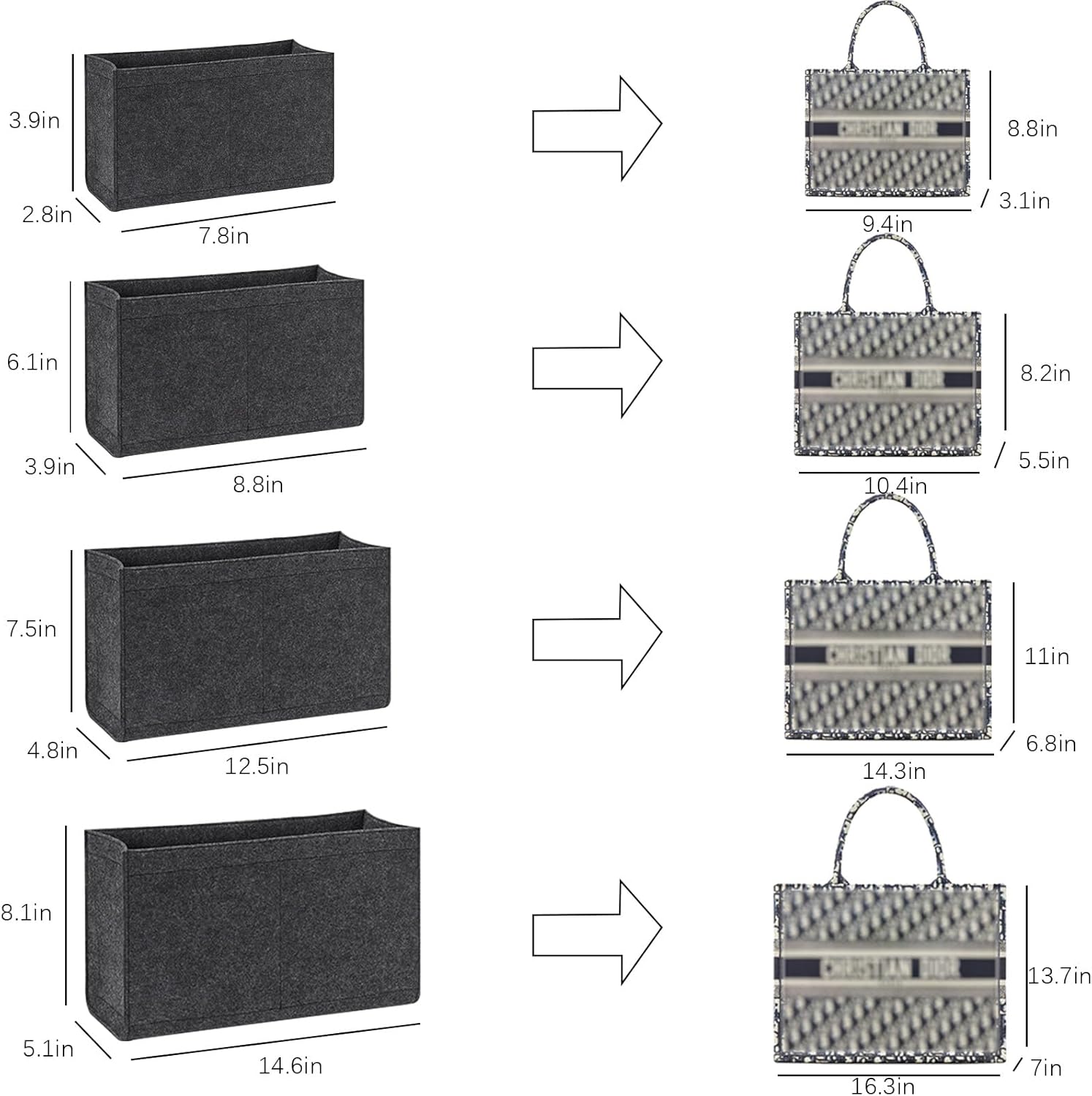 Lckaey purse organizer canvas for marc jacobs organizer Felt insert bag organizer tote organizer insert, Black, Large - Image 3