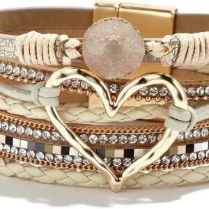 Leather Wrap Bracelets for Women Trendy Stackable Boho Cuff Bangles Heart Layered Bracelets Jewelry Gifts Stocking Stuffers