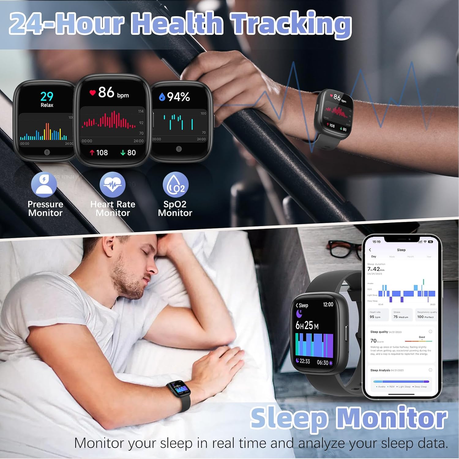 MILOUZ Smart Watch for Men Women(Answer/Make Calls),Alexa Built-in,1.83" HD Touch Screen Fitness Watch, Heart Rate/SpO2/Sleep Monitor IP68 Waterproof 100 Sports Modes Smartwatch for Android iOS(Black) - Image 4