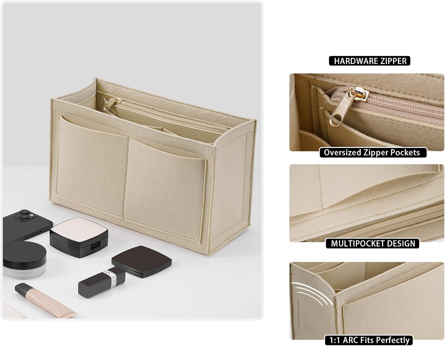 LOUKAYCCI Purse Organizer Insert for marc jacobs mini Handbags Felt Organizer Insert (Beige, Small) - Image 5