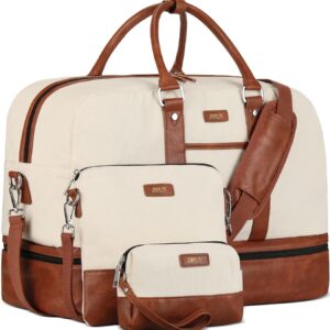 Weekender Bag Large Overnight Bag for Women Canvas Travel Duffel Bag Carry On Tote with Shoe Compartment 21″ for Women & Men 3Pcs Set Weekender Bag Large Overnight Bag for Women Canvas Travel Duffel Bag Carry On Tote with Shoe Compartment 21″ for Women & Men 3Pcs Set