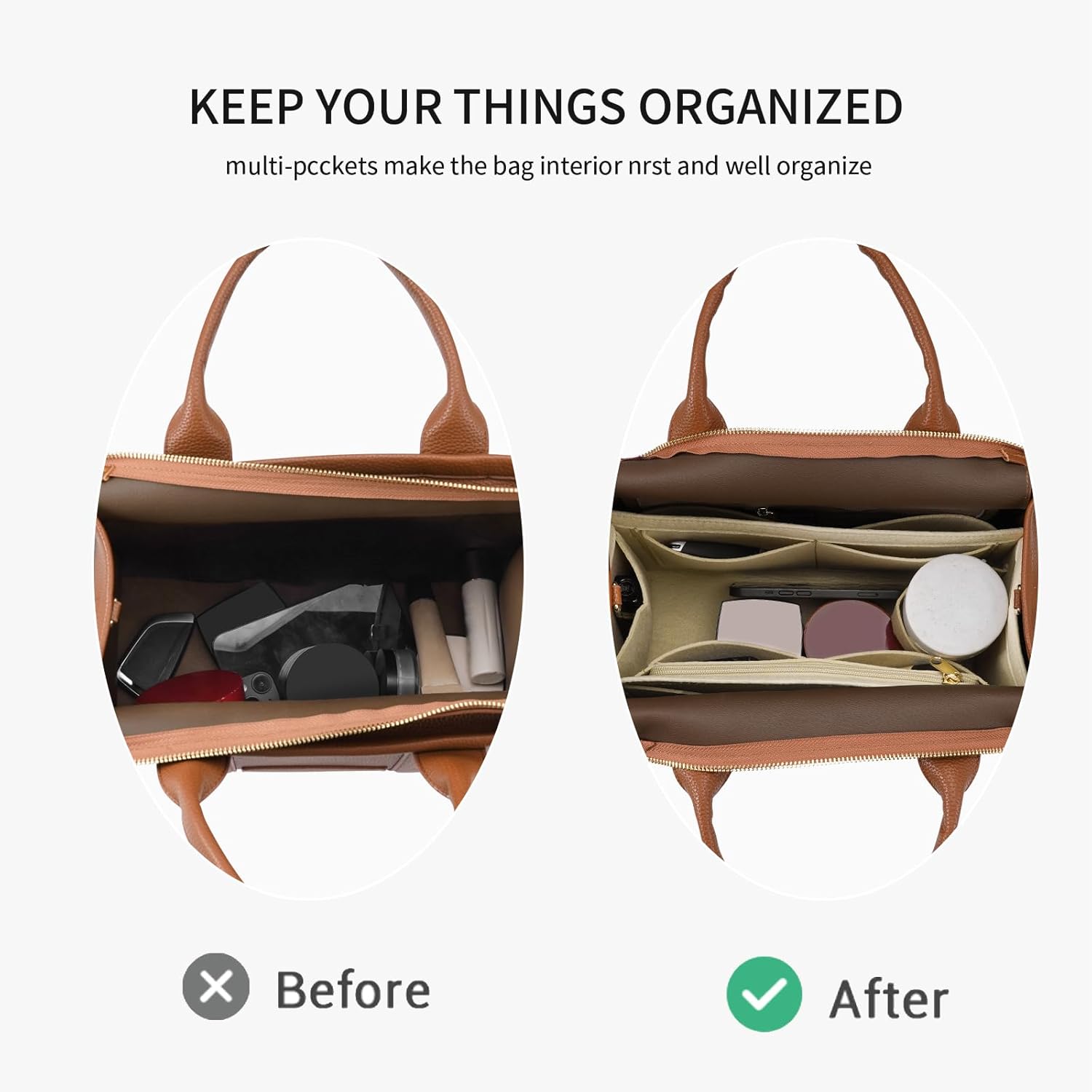 LOUKAYCCI Purse Organizer Insert for marc jacobs mini Handbags Felt Organizer Insert (Beige, Small) - Image 3