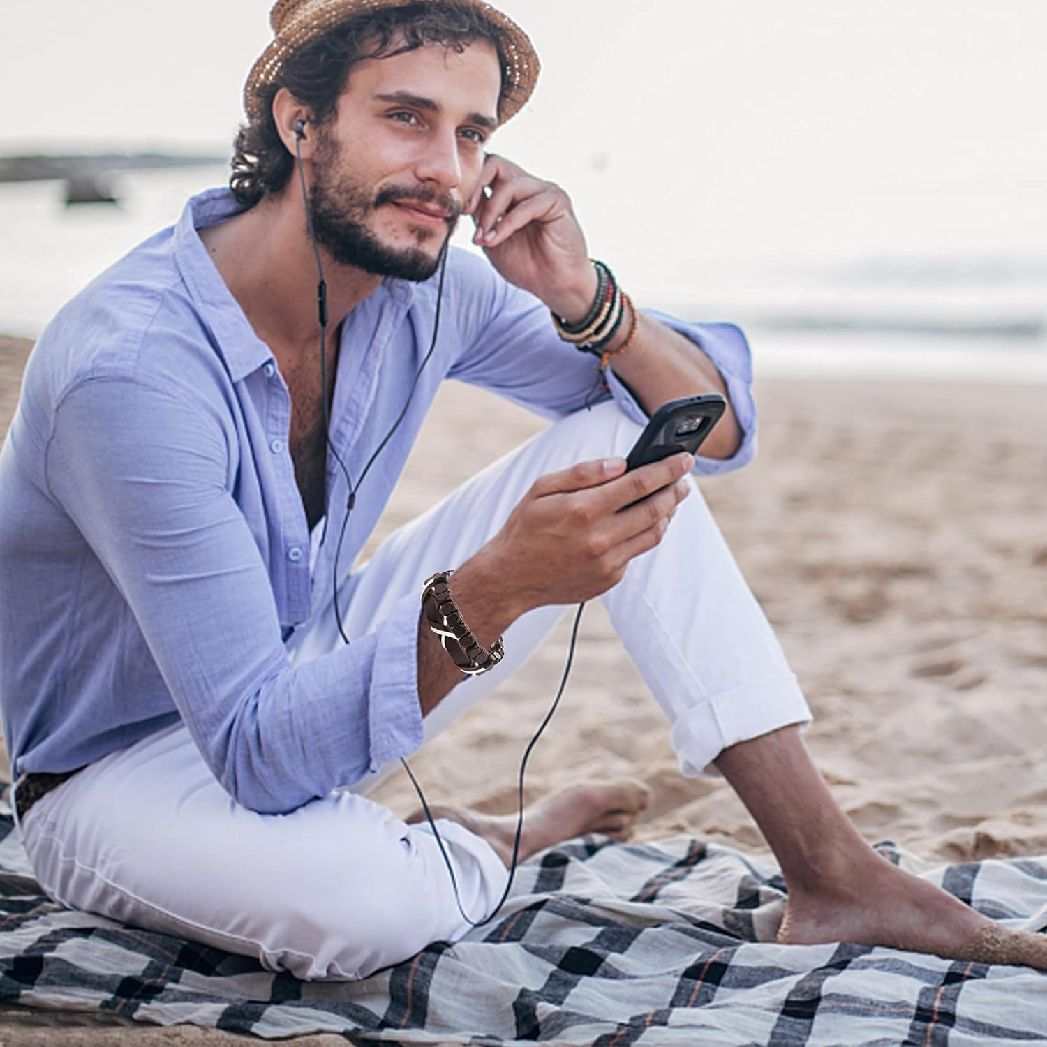 FUNRUN JEWELRY 29 Pcs Black Leather Bracelet Set for Men Women Cross Feather Charm Wide Wristband Brown Wood Wooden Beads Braided Woven Ethnic Tribal Bangle Set Adjustable Woven Cuff Bracelets - Image 5