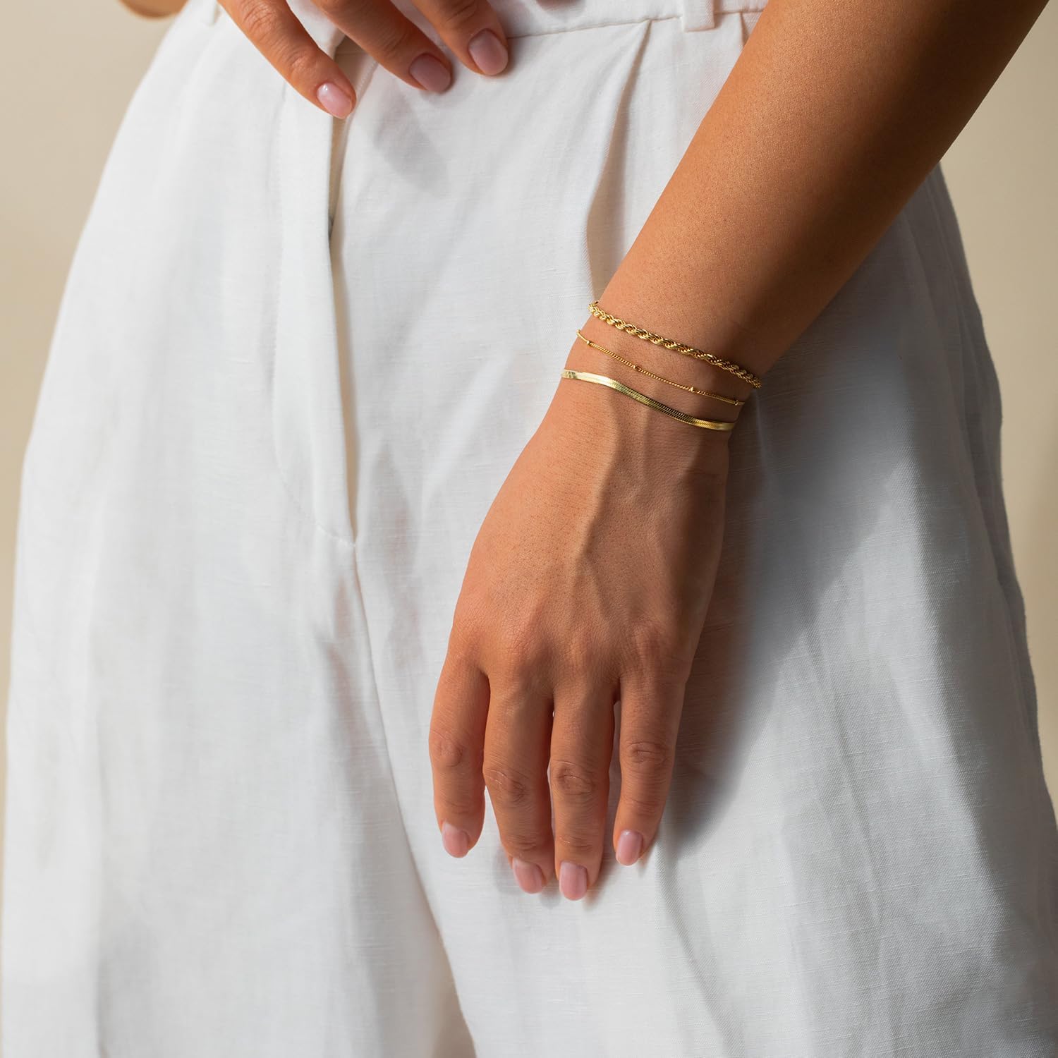 LEXODY Gold Bracelets for Women 14K Gold Herringbone Bracelets Sets Dainty Herringbone Jewelry Stackable Figaro Chain Paperclip Link Chain Cute Anklet Bracelet Pack Gifts for Women Girls - Image 7