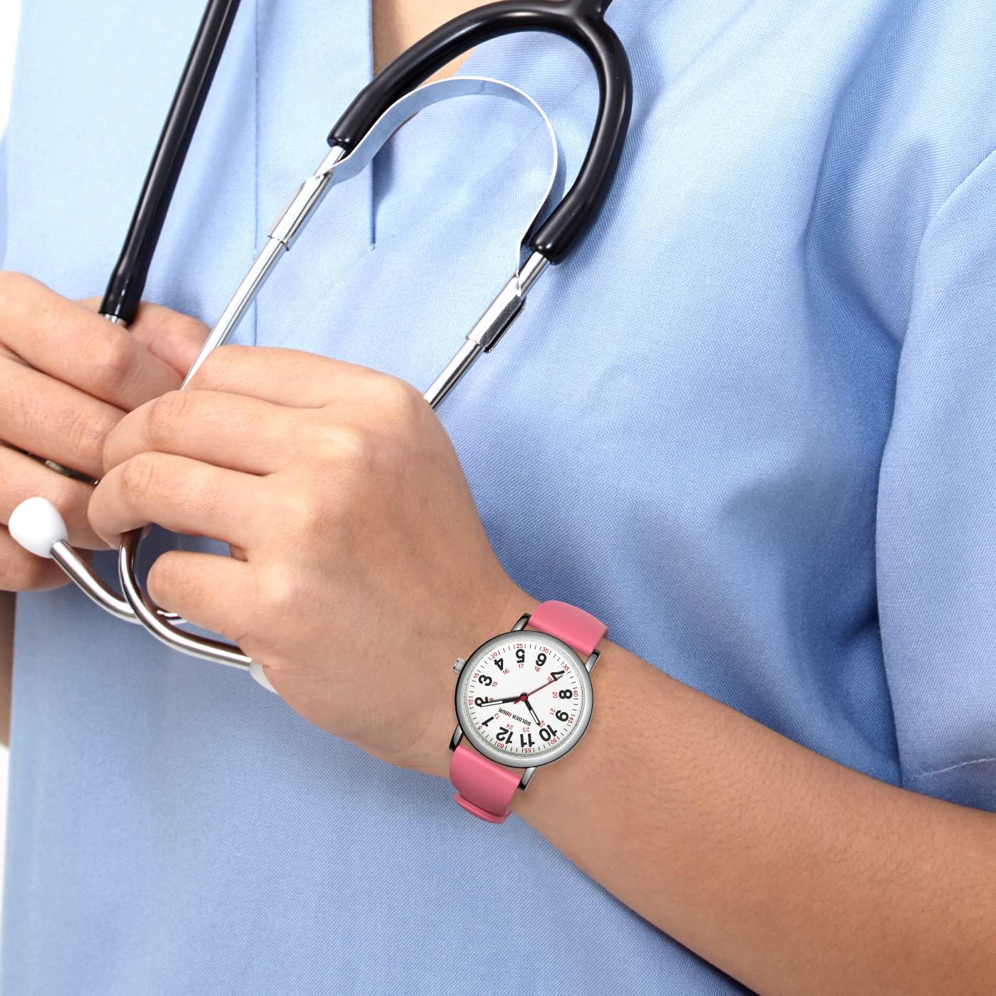 GOLDEN HOUR Waterproof Nurse Watch for Medical Professionals, Students Women Men - Military Time Luminouse Easy Read Dial, 24 Hour with Second Hand, Colorful Silicone Band - Image 7