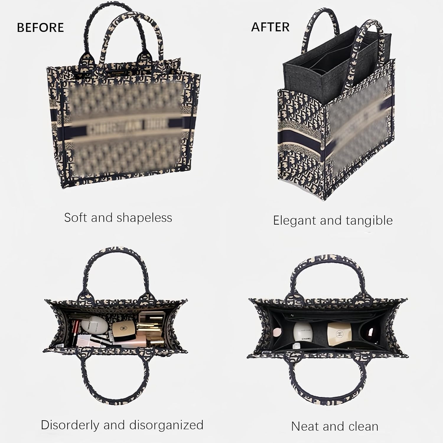 Lckaey purse organizer canvas for marc jacobs organizer Felt insert bag organizer tote organizer insert, Black, Large - Image 5