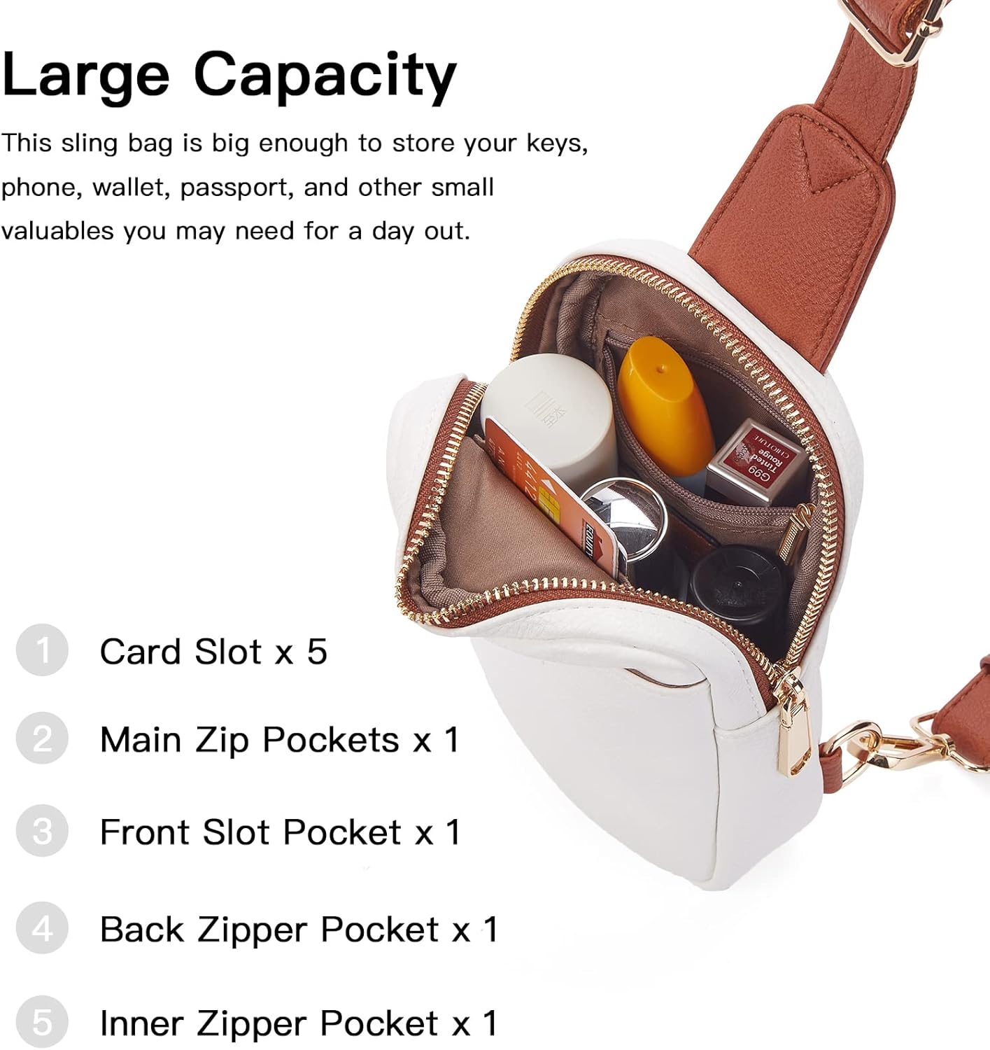 Telena Fanny Packs for Women Small Crossbody Sling Bag Chest Bag for Women Men Teen Girls Beige and Brown - Image 5