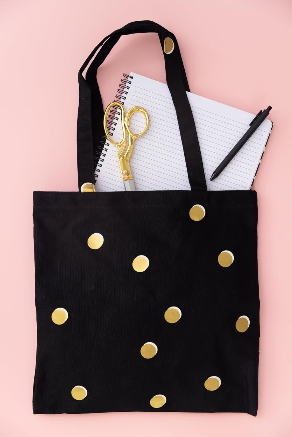 Kate Spade New York Black Canvas Tote Bag with Interior Pocket, Scatter Dot - Image 2