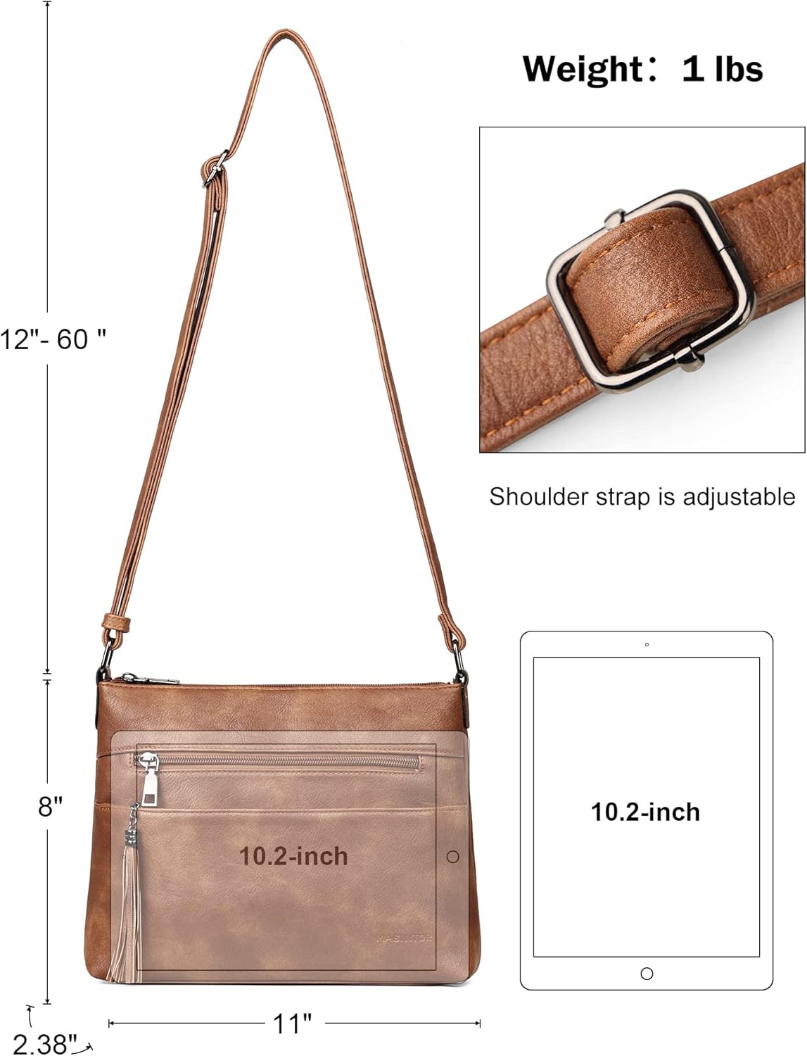 MASINTOR Crossbody Bags for Women, Lightweight Medium Crossbody Purse, Soft Leather Women's Shoulder Handbags with Tassel for Shopping or Travel - Image 4