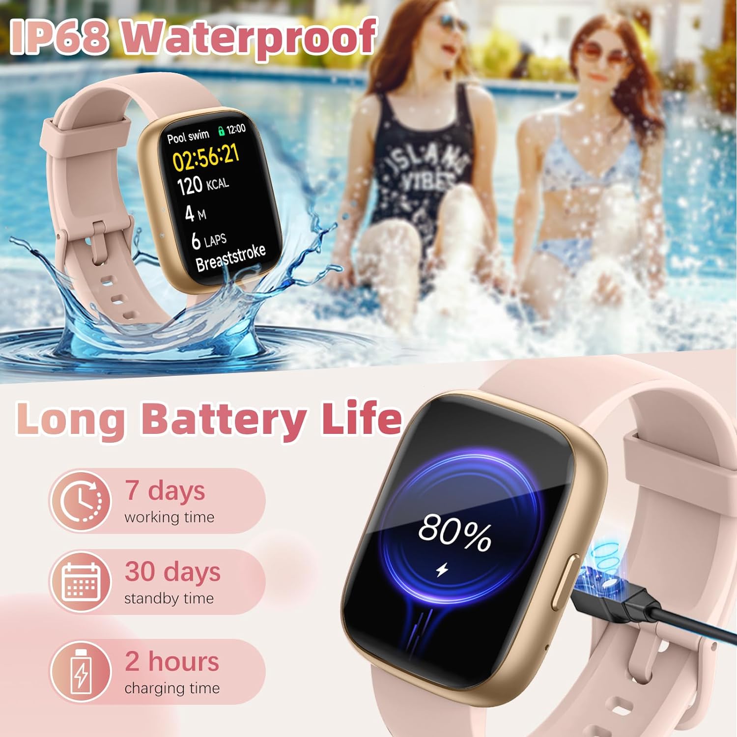 MILOUZ Smart Watch for Men Women(Answer/Make Calls),Alexa Built-in,1.83" HD Touch Screen Fitness Watch, Heart Rate/SpO2/Sleep Monitor IP68 Waterproof 100 Sports Modes Smartwatch for Android iOS (Pink) - Image 7