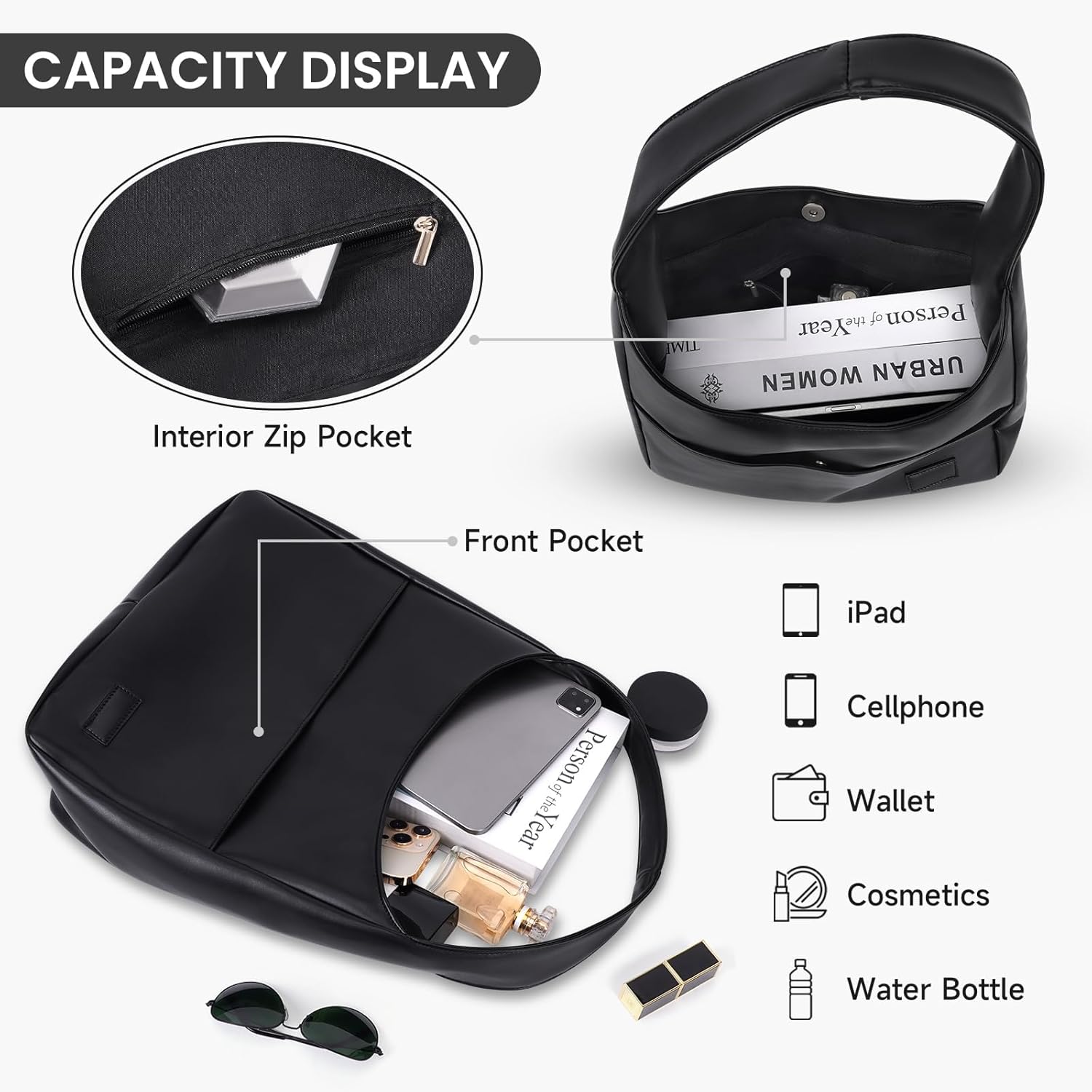 VOSTEVAS Faux Leather Tote Bag for Women Retro Trendy Hobo Purse College Shoulder Handbag with Magnetic Closure - Image 4