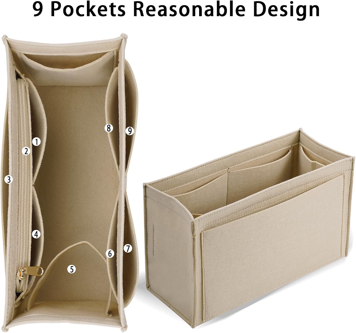 LOUKAYCCI Purse Organizer Insert for marc jacobs mini Handbags Felt Organizer Insert (Beige, Small) - Image 4