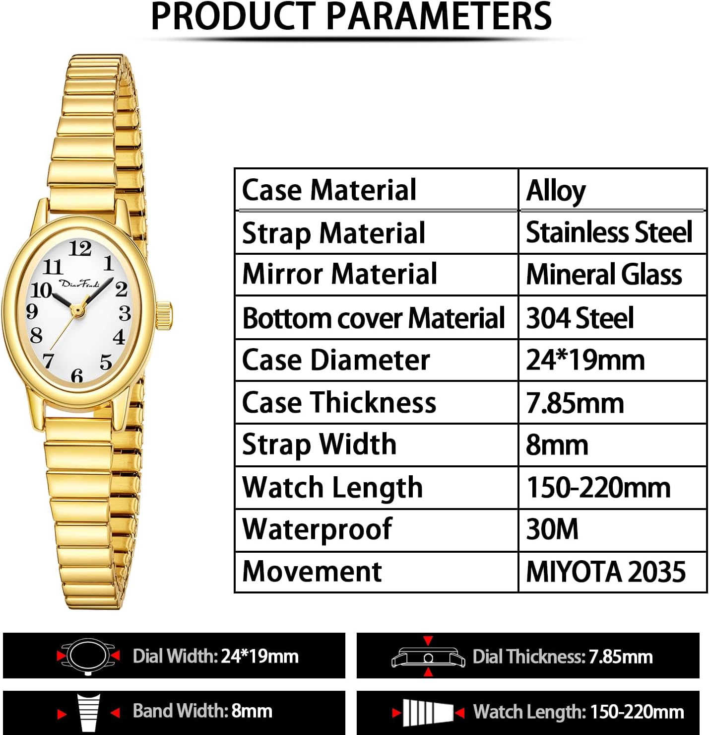 Petite Women's Easy Reader Watch, Analog Women Watch with Stainless Steel Expansion Band, Water Resistant - Image 6