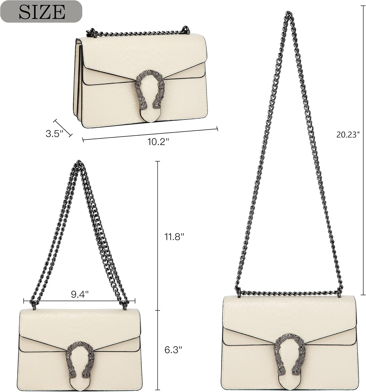 Stylish Chain Satchel Handbags for Women - Luxury Snakeskin Print Leather Shoulder Crossbody Bag Evening Clutch Tote Purse - Image 3