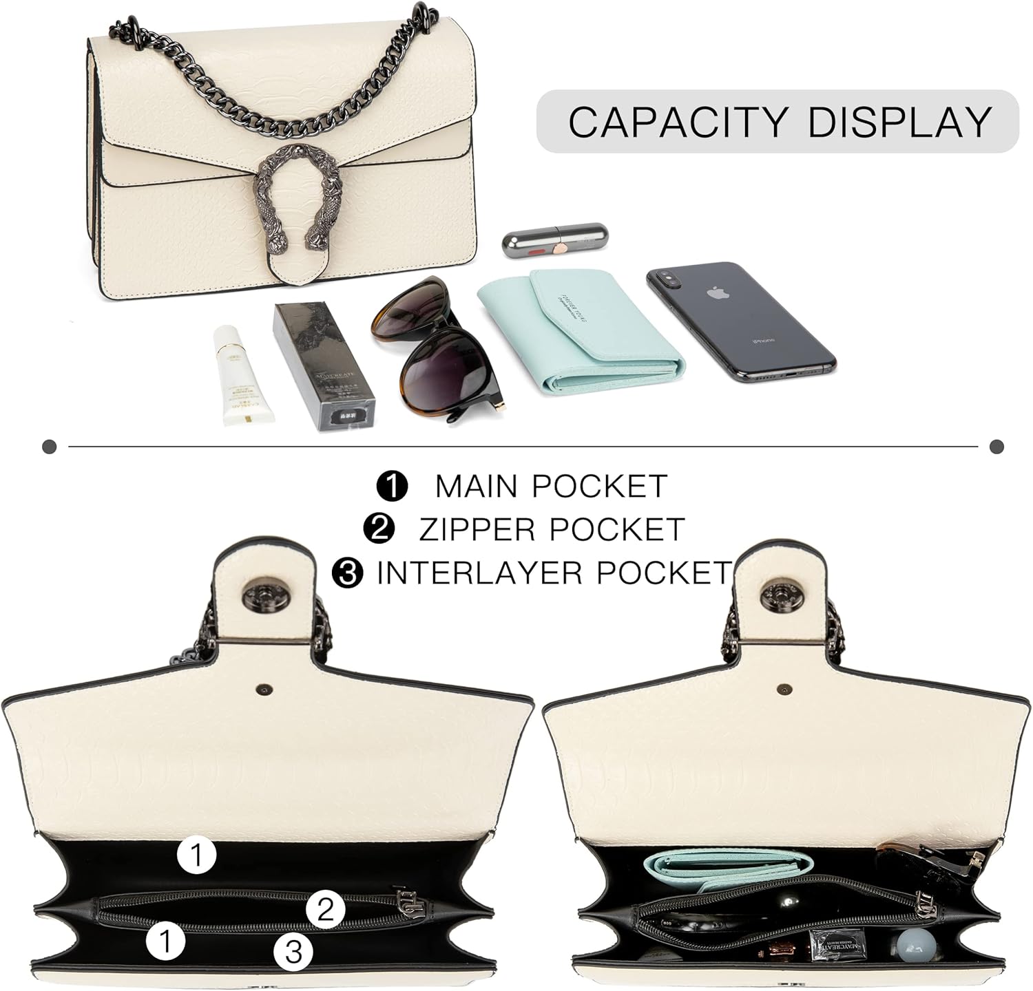 Stylish Chain Satchel Handbags for Women - Luxury Snakeskin Print Leather Shoulder Crossbody Bag Evening Clutch Tote Purse - Image 5