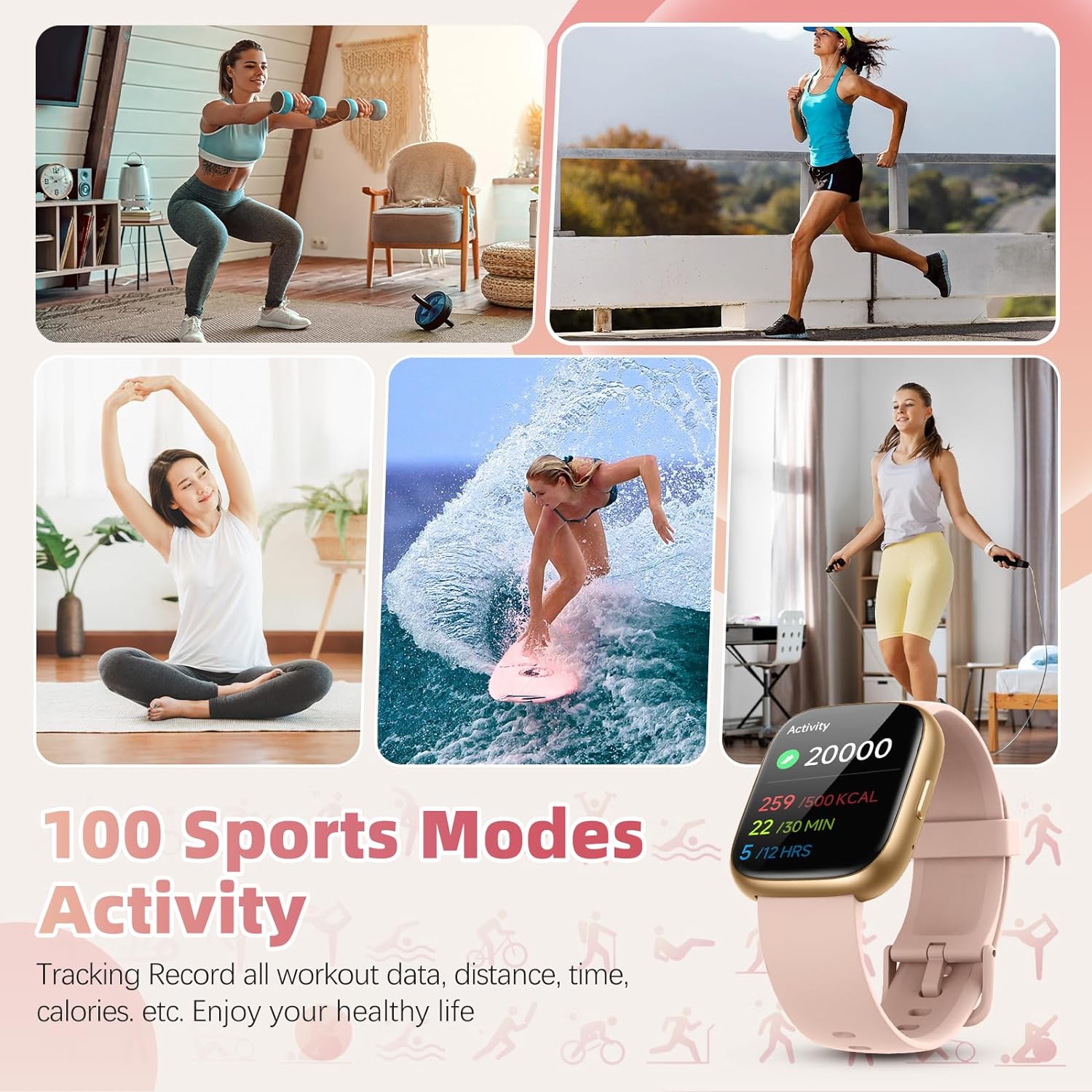 MILOUZ Smart Watch for Men Women(Answer/Make Calls),Alexa Built-in,1.83" HD Touch Screen Fitness Watch, Heart Rate/SpO2/Sleep Monitor IP68 Waterproof 100 Sports Modes Smartwatch for Android iOS (Pink) - Image 5