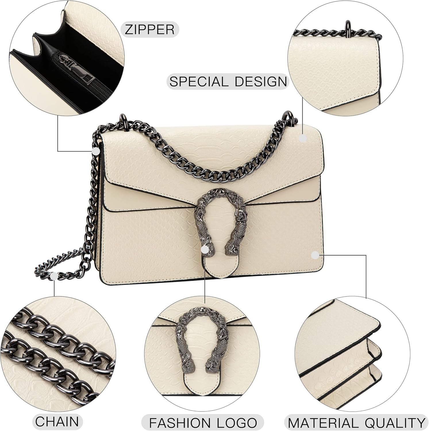 Stylish Chain Satchel Handbags for Women - Luxury Snakeskin Print Leather Shoulder Crossbody Bag Evening Clutch Tote Purse - Image 2