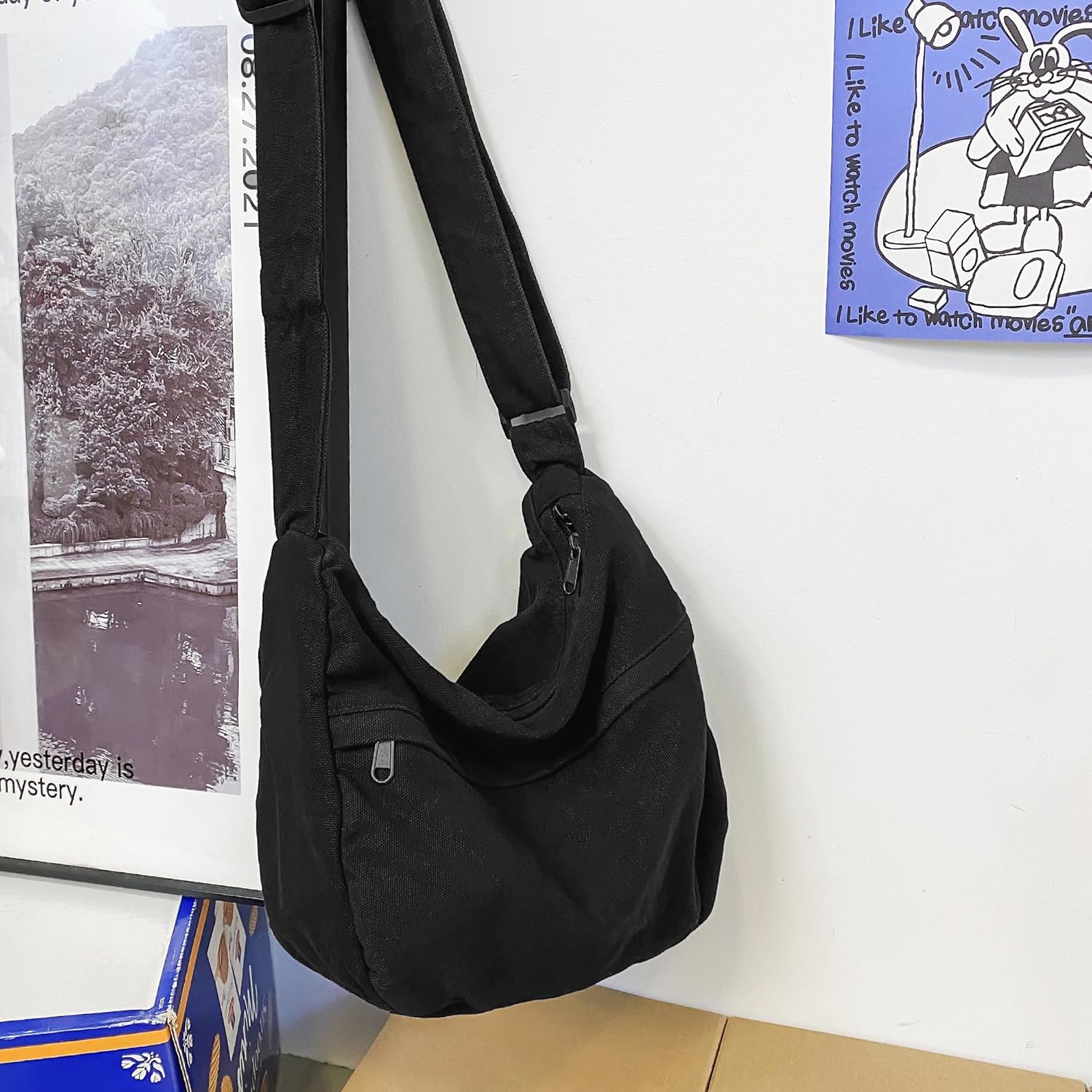 Canvas Messenger Bag Large Hobo Crossbody Bag with Zipper Casual Shoulder Tote Handbag for Women and Men - Image 6