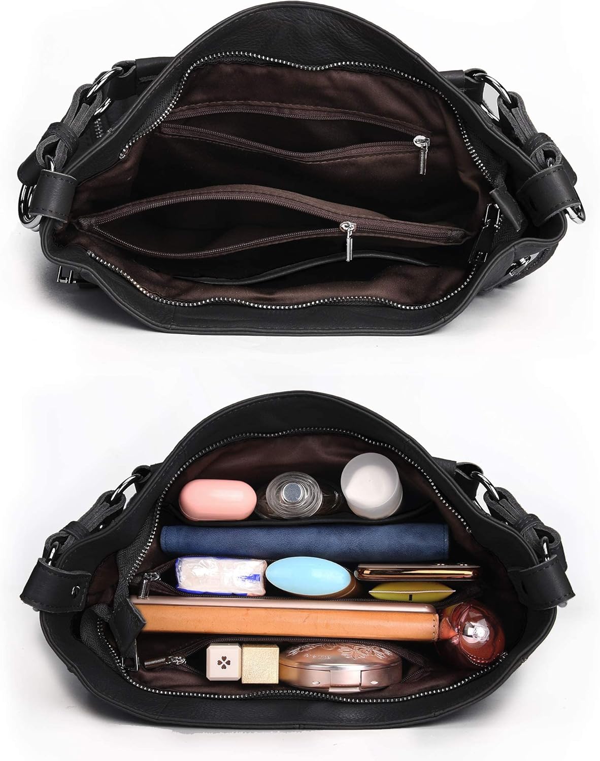 YALUXE Genuine Leather Shoulder Bag for Women Top Handle Handbag Purse Hobo Bag with Crossbody Strap - Image 4