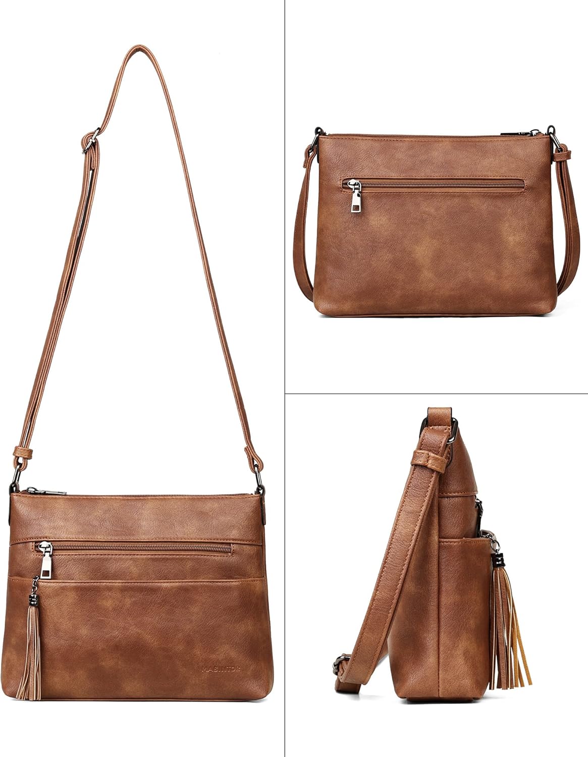MASINTOR Crossbody Bags for Women, Lightweight Medium Crossbody Purse, Soft Leather Women's Shoulder Handbags with Tassel for Shopping or Travel - Image 6