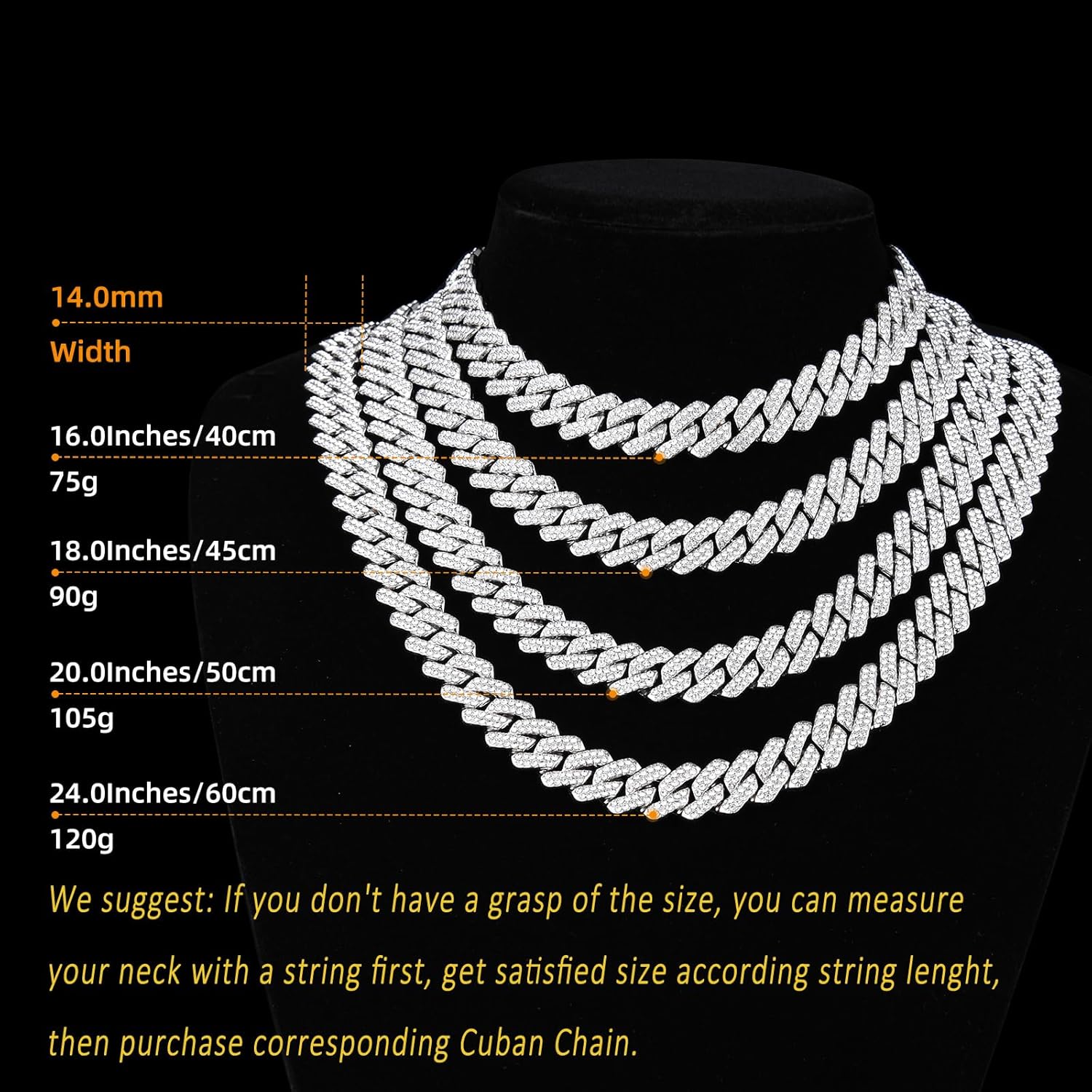 Mens Cuban Link Chain Miami Cuban Necklace 18K Gold Silver Chain Diamond Cut Chains For Men Women 14mm Iced Out Hip Hop Jewelry - Image 2