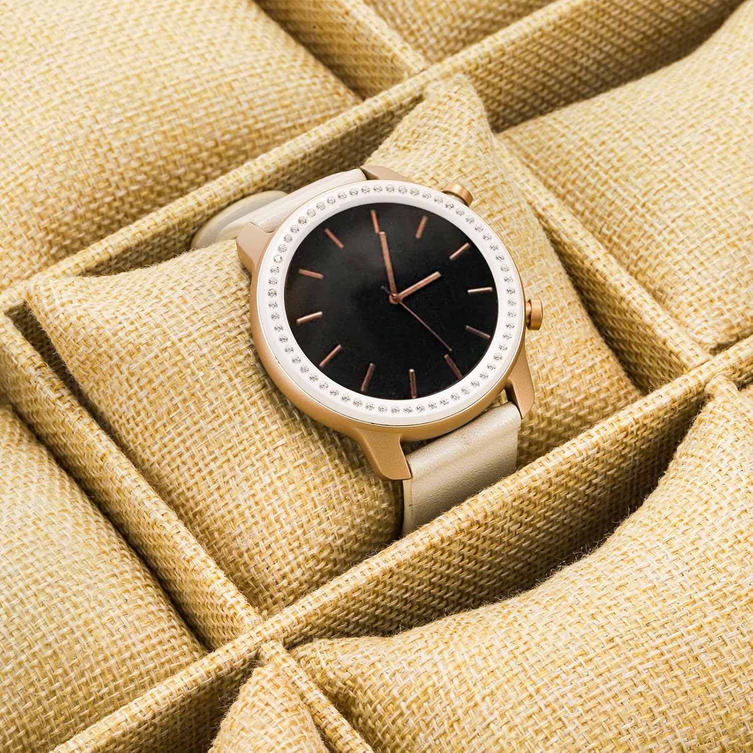 Hedume Burlap Jewelry Display, 12 Slot Sackcloth Watch Jewelry Bracelet Tray, Linen Watch Large Holder Box Display Case Organizer with 12 Grid Pillow for Men and Women - Image 2