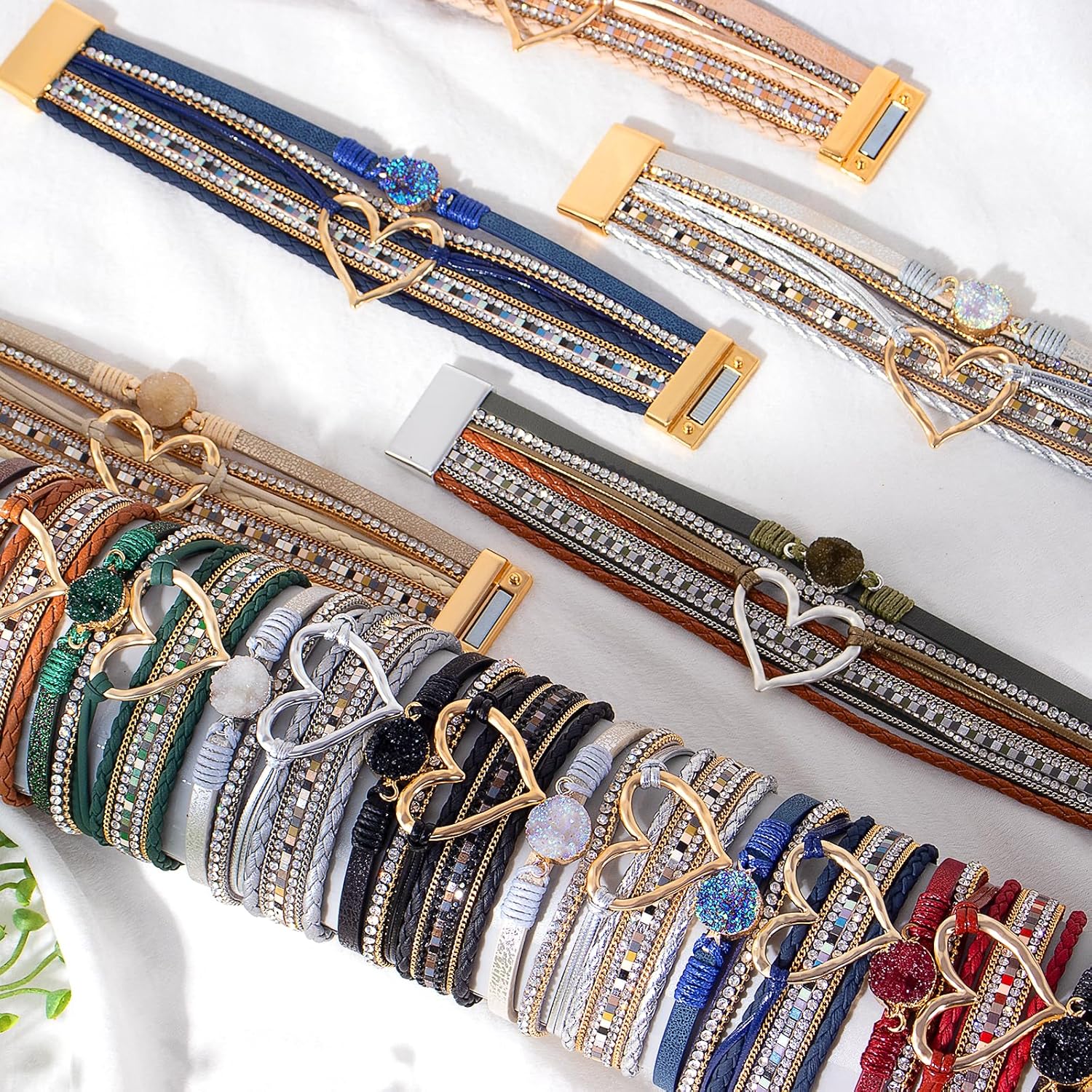 Leather Wrap Bracelets for Women Trendy Stackable Boho Cuff Bangles Heart Layered Bracelets Jewelry Gifts Stocking Stuffers - Image 3