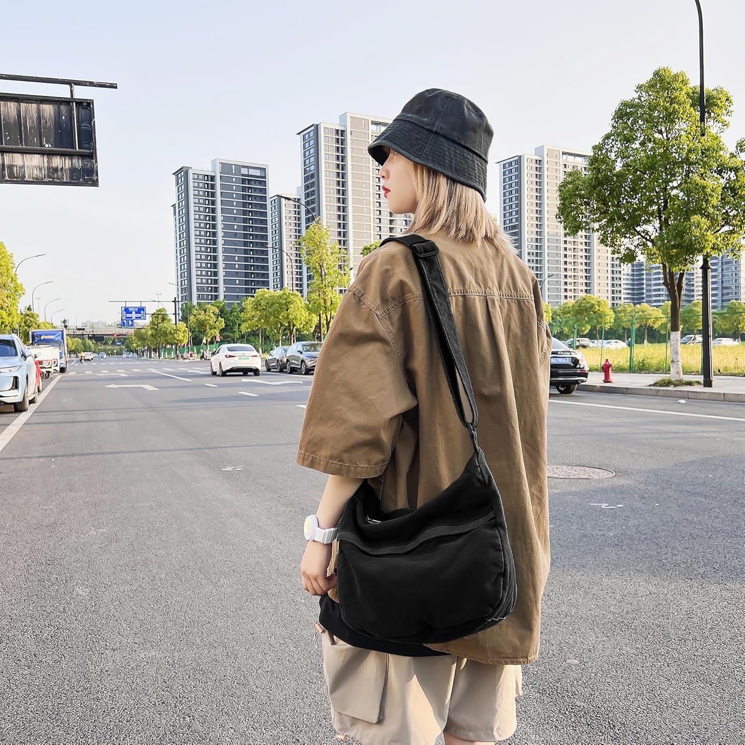 Canvas Messenger Bag Large Hobo Crossbody Bag with Zipper Casual Shoulder Tote Handbag for Women and Men - Image 2