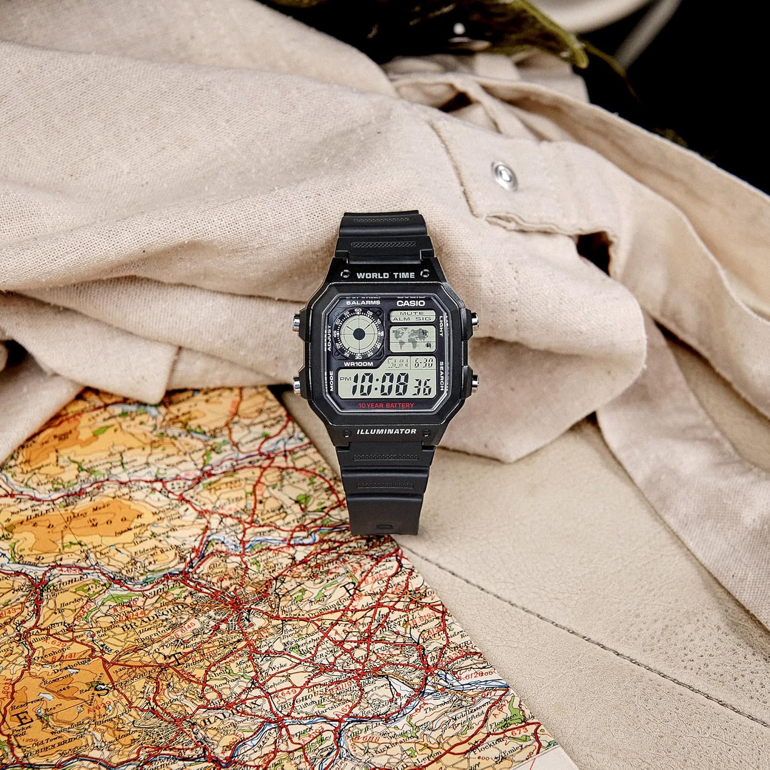 Casio Men's Classic Japanese-Quartz Watch with Resin Strap, Black, 21 (Model: AE1200WH-1A) - Image 4