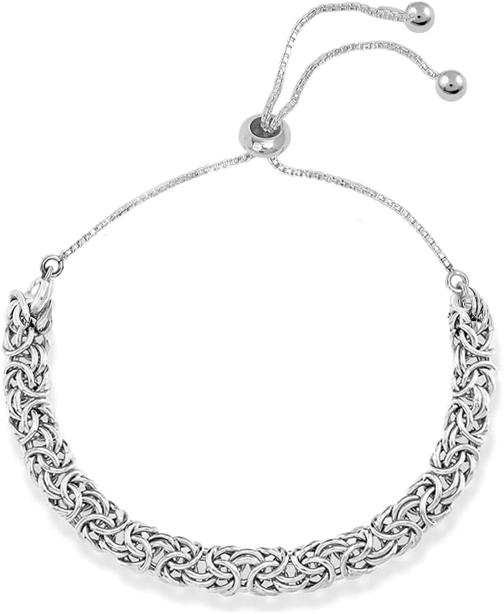 LeCalla 925 Sterling Silver Sliding Bracelet Italian Handmade Byzantine Adjustable Bolo Link Chain Bracelets for Women - Image 4