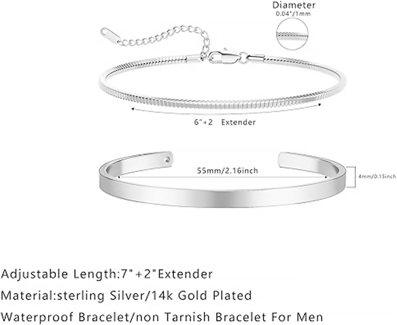 Stackable Bracelets for Men 14K Gold Plated Bracelet Sets Dainty Chain Bangle Cuff Bracelet for Boys Cuban Link Adjustable Bracelet for Mens Jewelry - Image 7