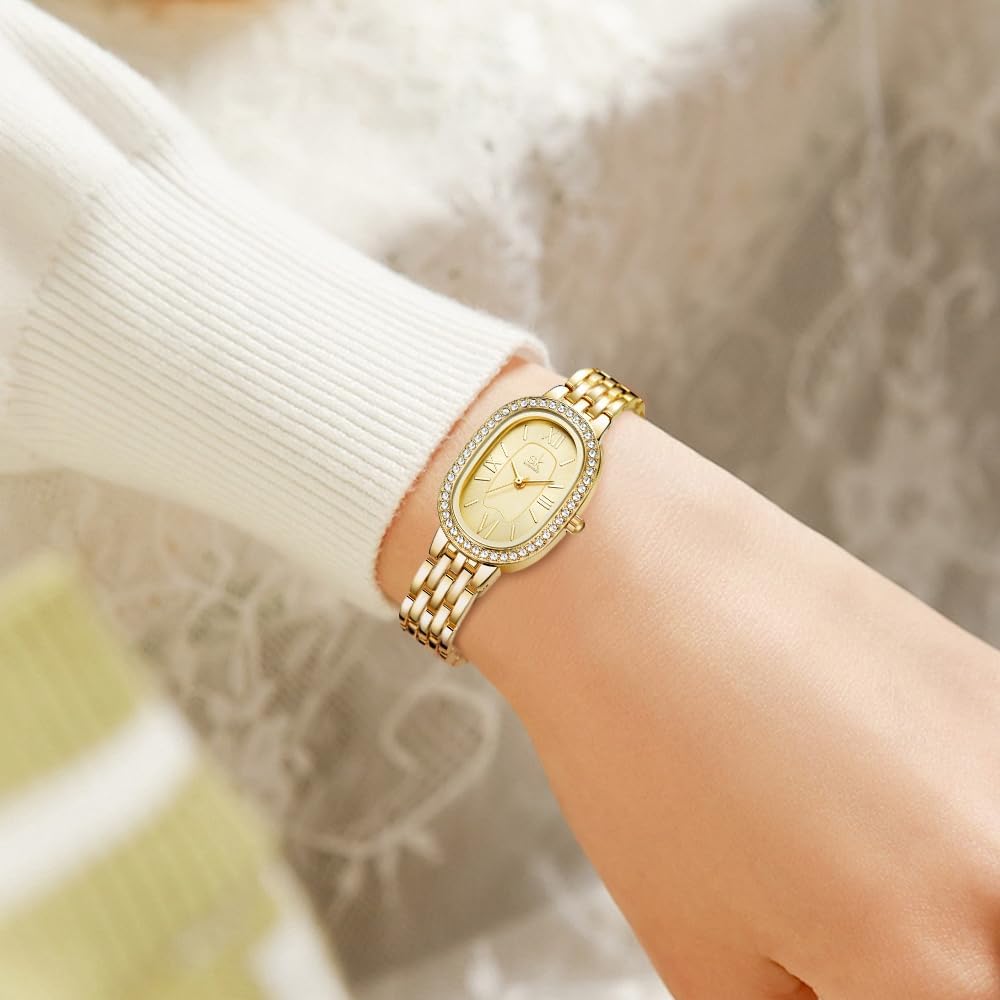 SK Women’s Oval-Shaped Crystal-Accented Solid Alloy Steel Bracelet Watch - Image 2