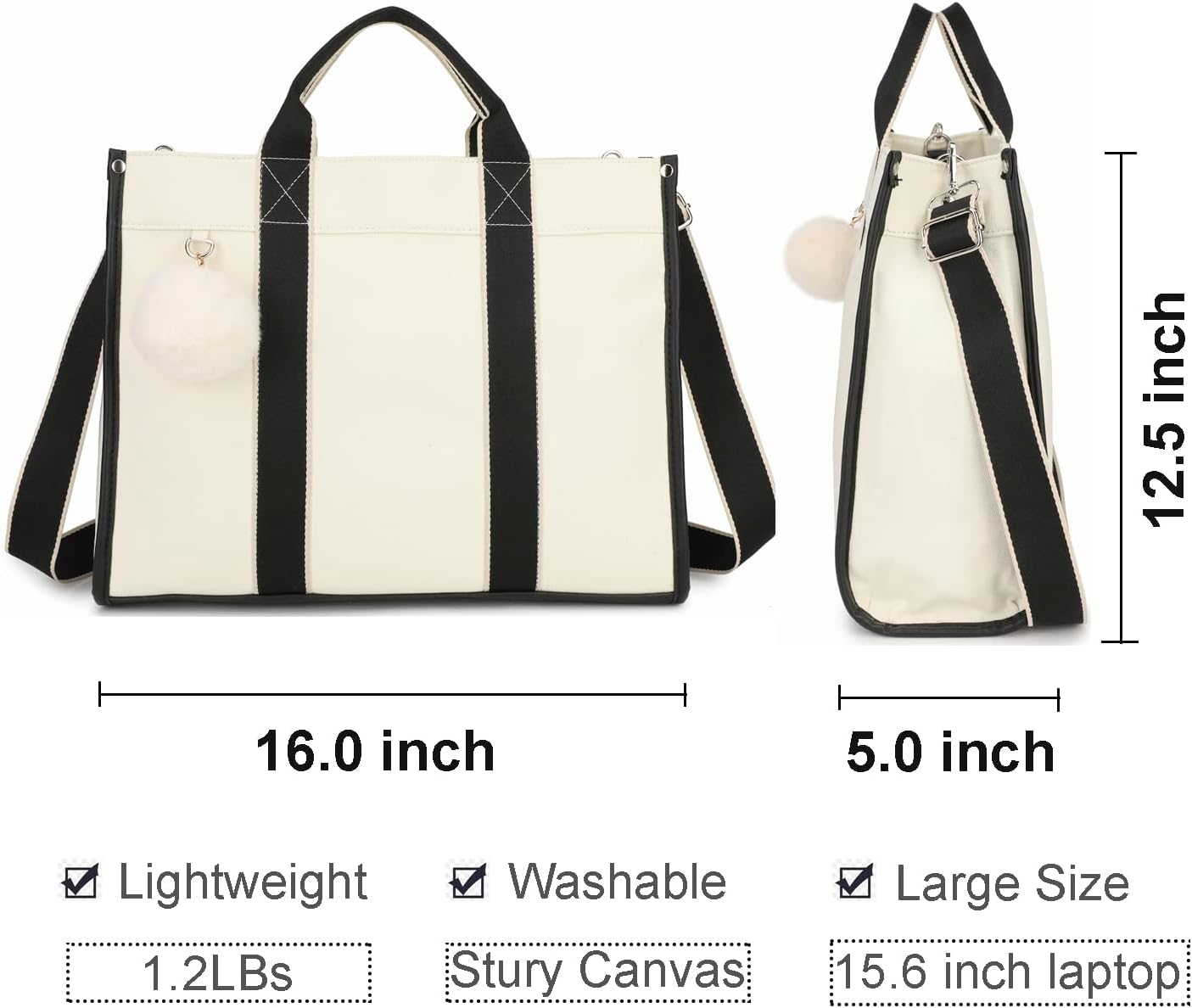 Barsine Women’s Lightweight Tote Bag for Work with 15.6 Inch Laptop/Computer Compartment Water Bottle Pockets - Image 3