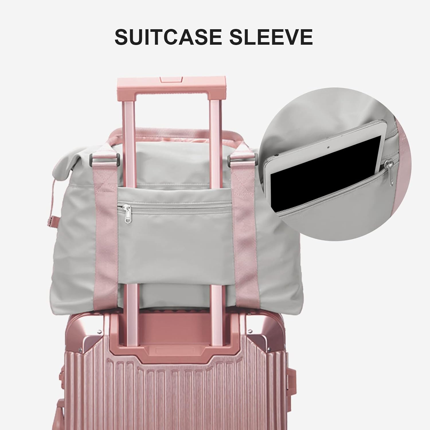 Sport Travel Duffle Bag Large Gym Tote Bag for Women, Weekender Bag Carry on Bag for Airplane, Ladies Beach Bag Overnight Bag Waterproof Hospital Bag Luggage Bag with Wet Bag,A12-Grey Pink - Image 6