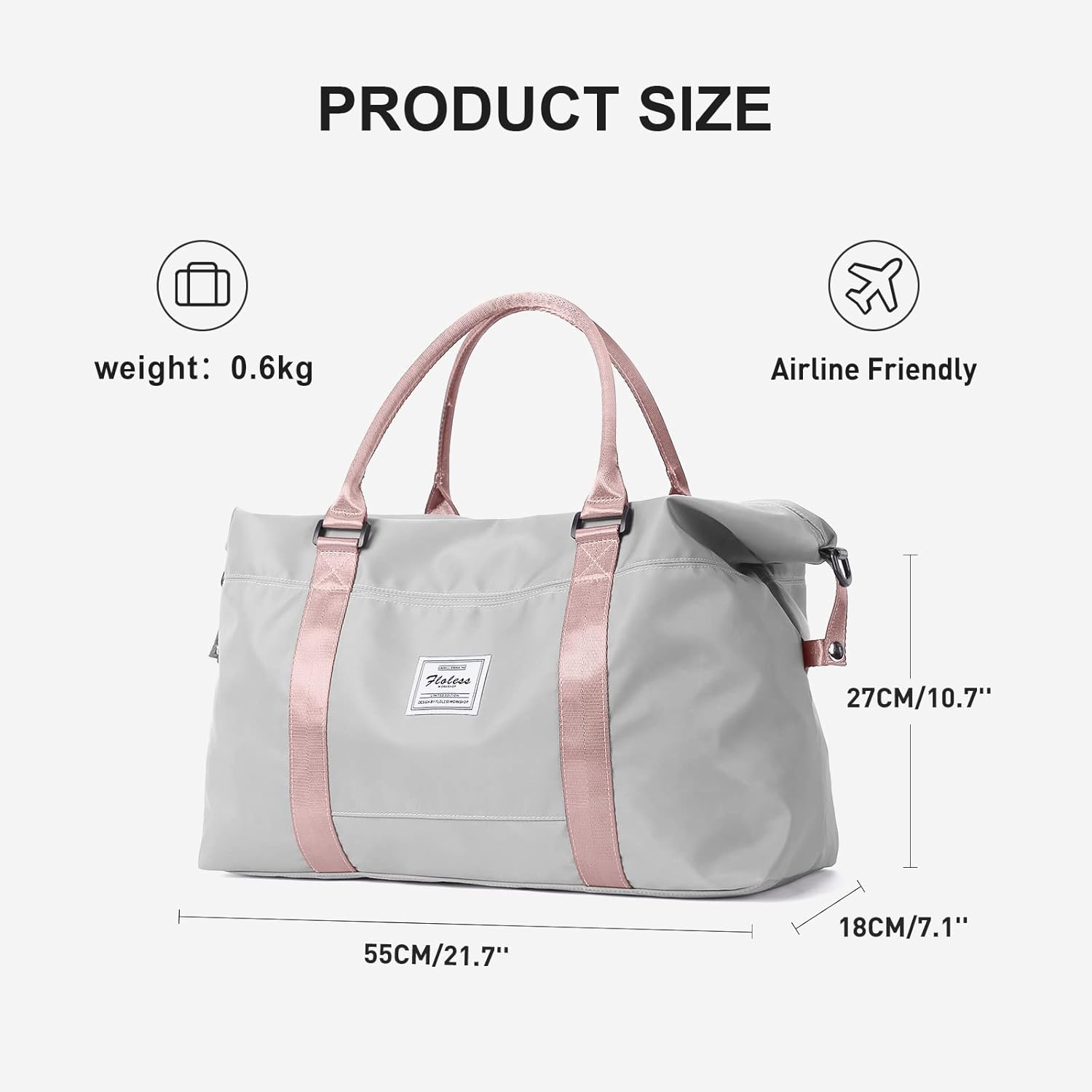 Sport Travel Duffle Bag Large Gym Tote Bag for Women, Weekender Bag Carry on Bag for Airplane, Ladies Beach Bag Overnight Bag Waterproof Hospital Bag Luggage Bag with Wet Bag,A12-Grey Pink - Image 2