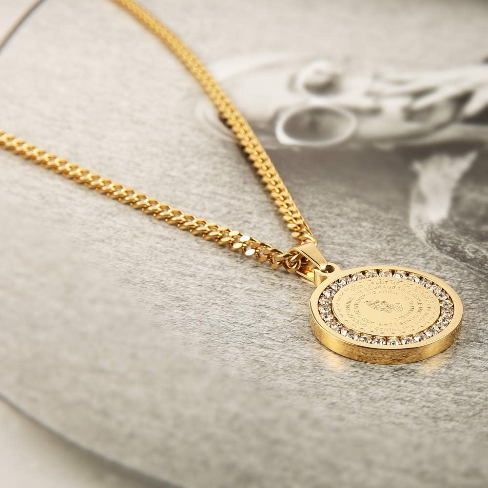 HZMAN Stainless Steel Bible Verse Prayer Necklace for Men Women Religious Christian Praying Hands Coin Medal Pendant Jewelry Gift - Image 3