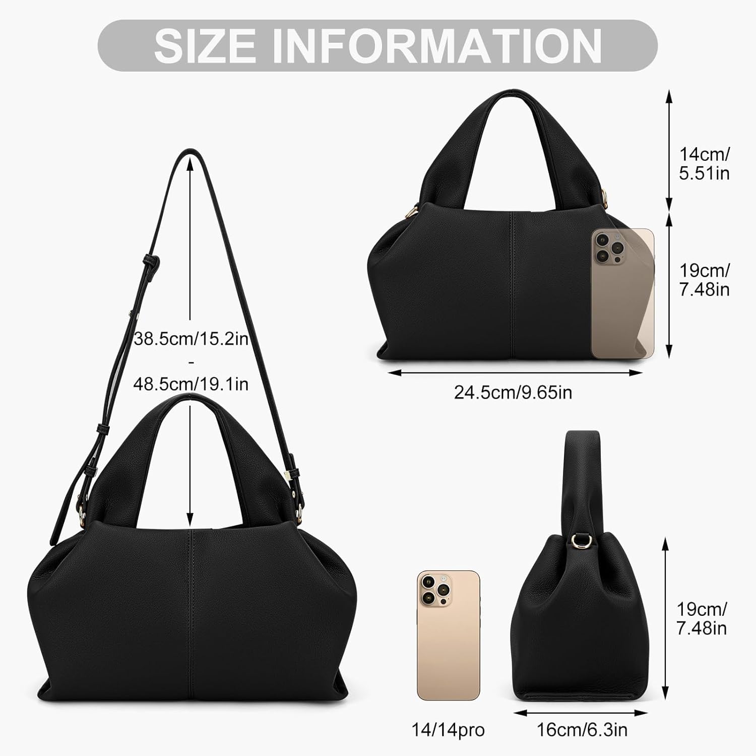 VOSTEVAS Crossbody Bag for Women Leather Tote Shoulder Bag Vintage Hobo Purse Cloud Pouch Bag With Removable Strap - Image 6