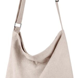 Kememo Corduroy Hobo Bag Crossbody Tote Bag with Zipper, Large Capacity Shoulder Bag Handbags Shopping Bag for Women
